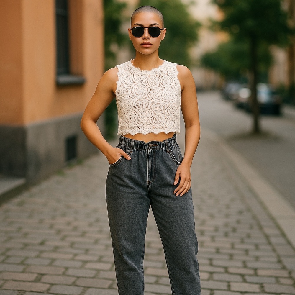 Design Lab Lord & Taylor Sleeveless Crochet Lace Crop Top